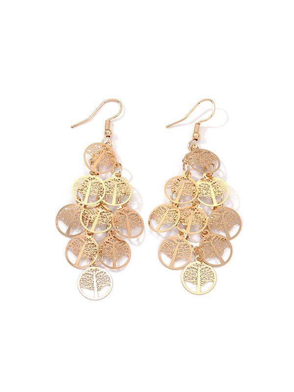 

Hollow Out Tree Round Hook Earrings, Gold