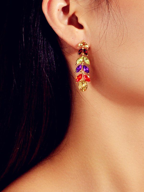 

Colorful Faux Gem Leaf Branch Shape Drop Earrings, Acu camouflage
