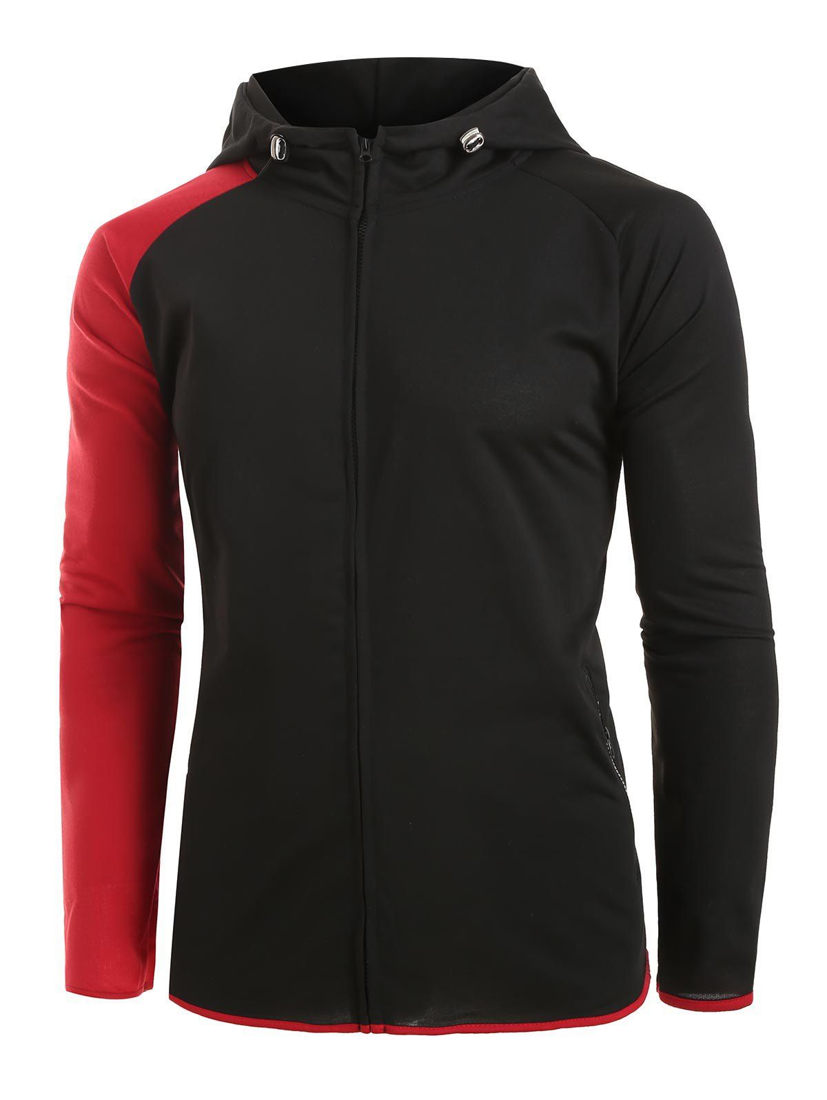 

Color Blocking Spliced Raglan Sleeve Sport Hoodie, Black