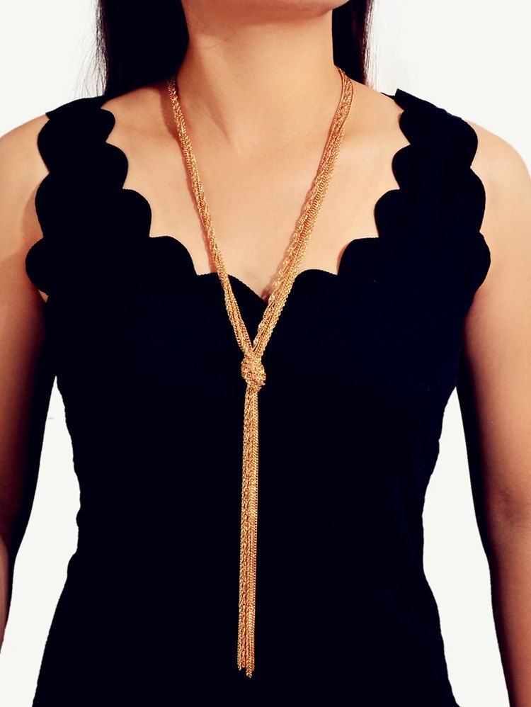 

Brief Knot Chain Tassel Necklace, Gold