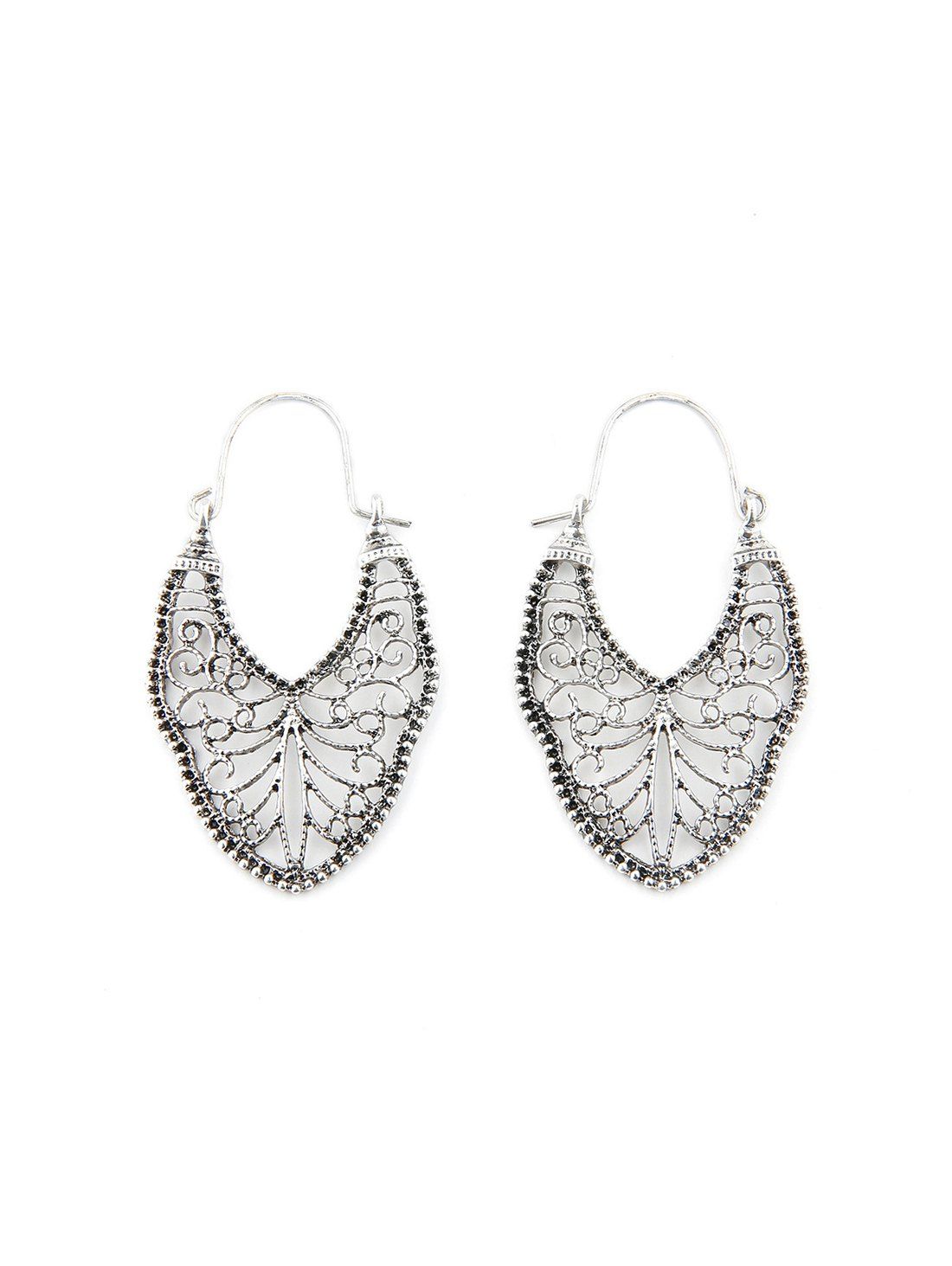 

Ethnic Hollow Out Pattern Hoop Earrings, Silver