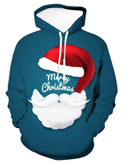 

Merry Christmas Santa Graphic Front Pocket Drawstring Hoodie, Multi