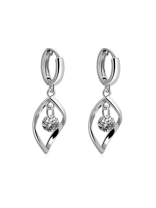 

Hollow Twist Zircon Drop Earrings, Silver