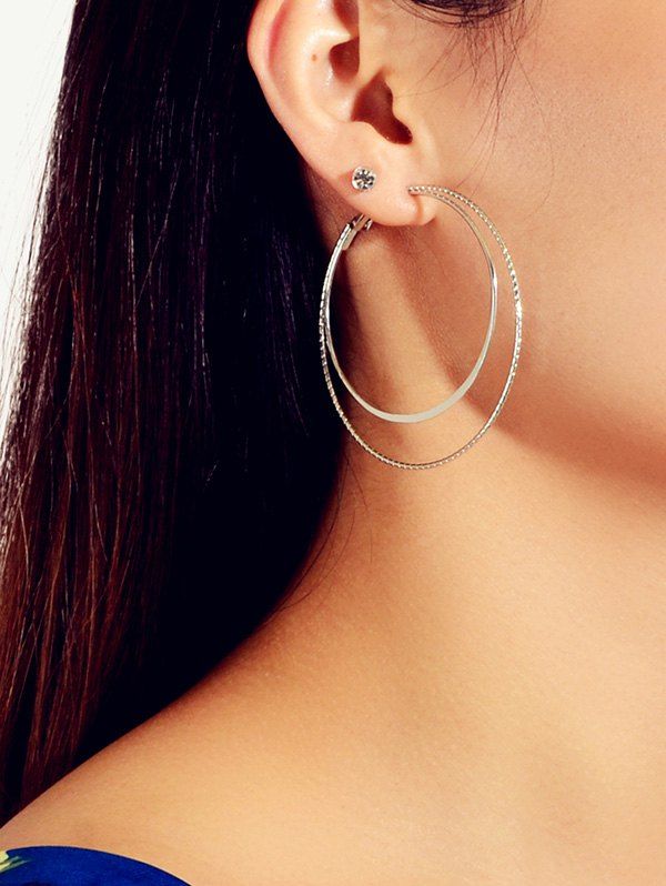 

6Pairs Rhinestone Double Circle Earrings Set, Gold