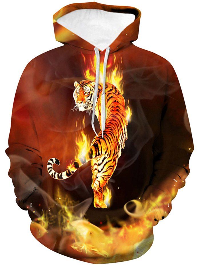 

Tiger Graphic Front Pocket Drawstring Hoodie, Multi