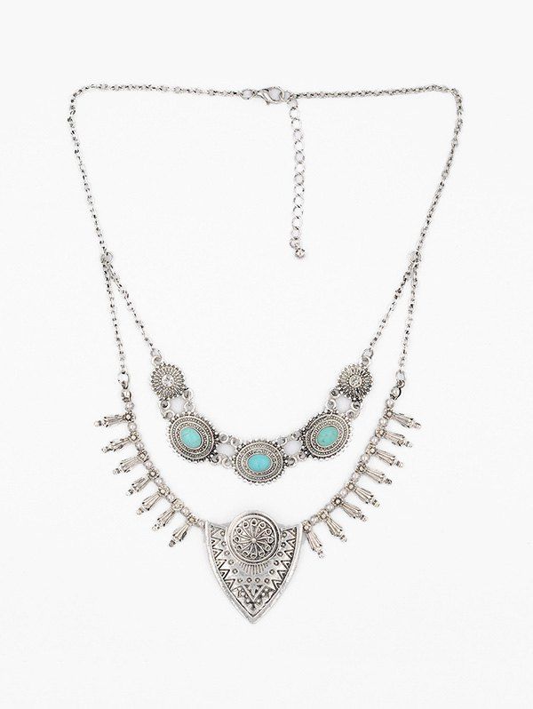 

Bohemian Carved Turquoise Fringe Necklace, Silver