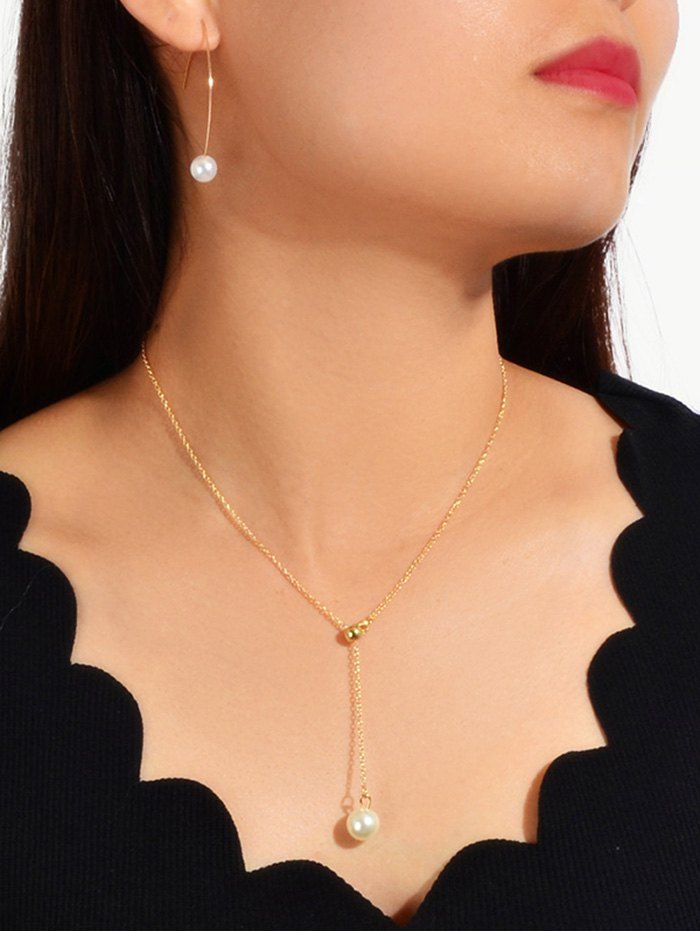 

Brief Artificial Pearl Pendant Jewelry Set, Gold