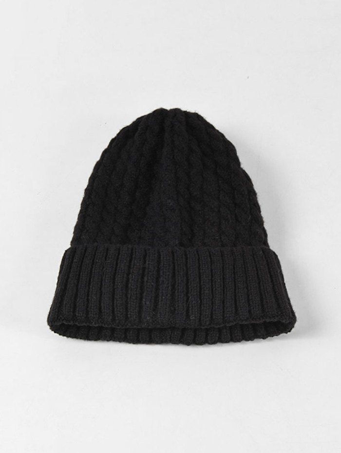 

Winter Turn Up Edge Braid Knit Hat, Black