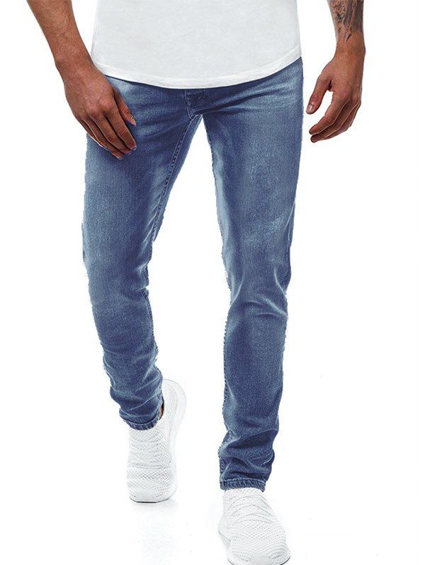 

Solid Color Zipper Fly Casual Jeans, Blue