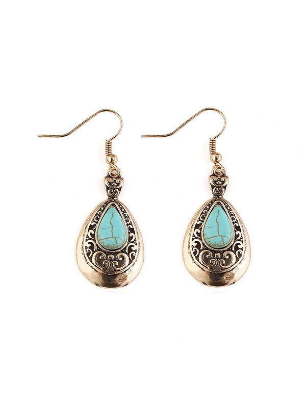 

Ethnic Turquoise Teardrop Earrings, Gold