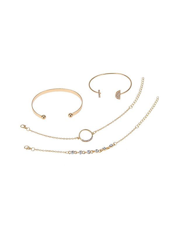 

4Pcs Rhinestone Geometric Bracelet Set, Gold