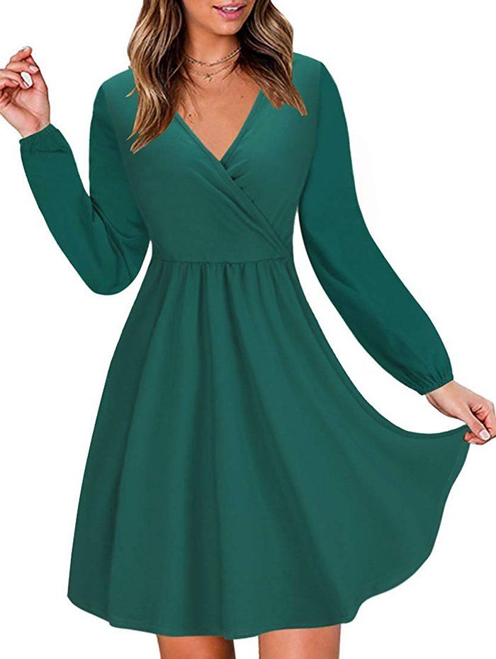 

Long Sleeve V Neck Surplice Dress, Dark turquoise