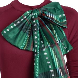 

Plaid Contrast Bowknot Flared Overlay Dress, Red wine