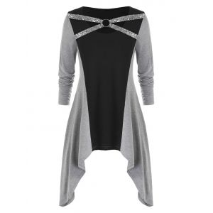 

Plus Size Two Tone Sequin Asymmetric T Shirt, Black