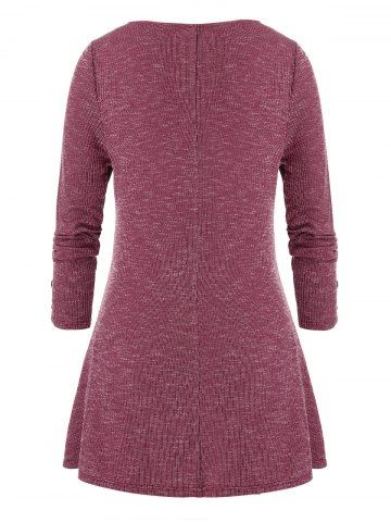 

Plus Size Criss Cross Mock Button Sweetheart Neck Knitwear, Red wine