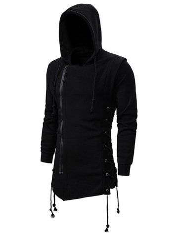 Side Lace Up Fleece Gothic Hoodie - BLACK - L