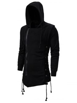 Side Lace Up Fleece Gothic Hoodie - BLACK - L