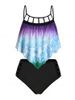 Cut Out Overlay Floral Ombre Lattice Plus Size Tankini Swimsuit -  