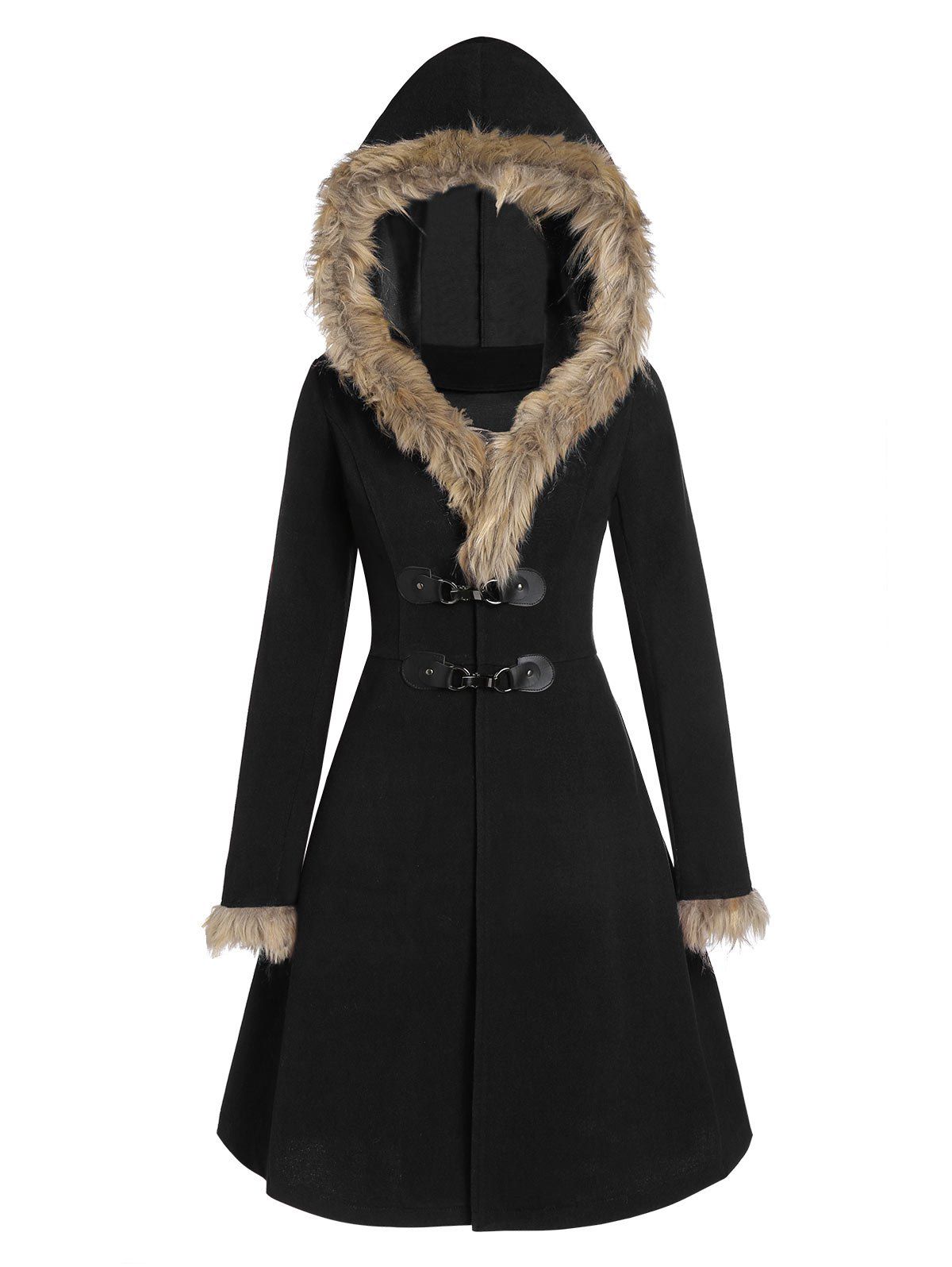 

Faux Fur Hood Longline Coat, Black
