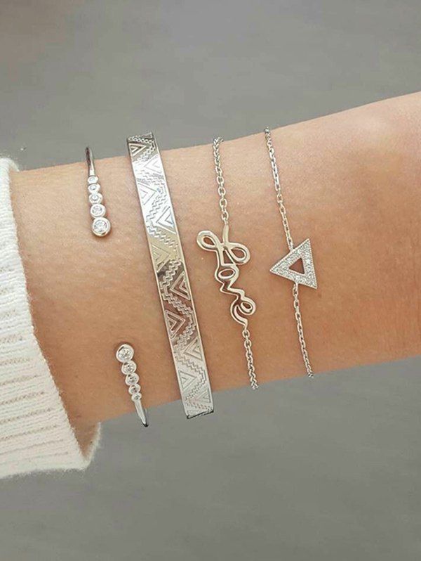 

4Pcs Letter Geometric Bracelet Set, Silver