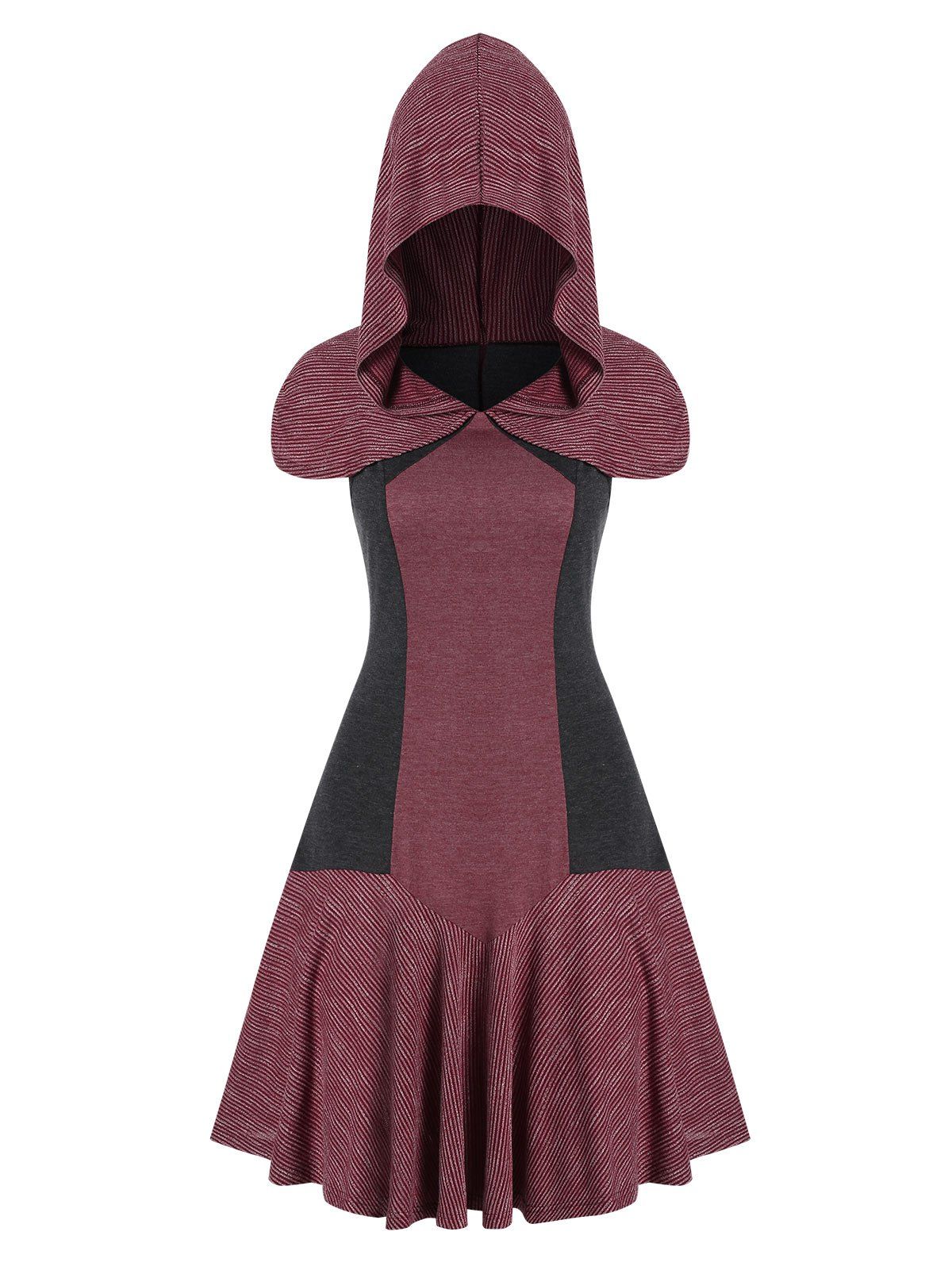 

Pinstriped Hooded A Line Dress, Multi-a