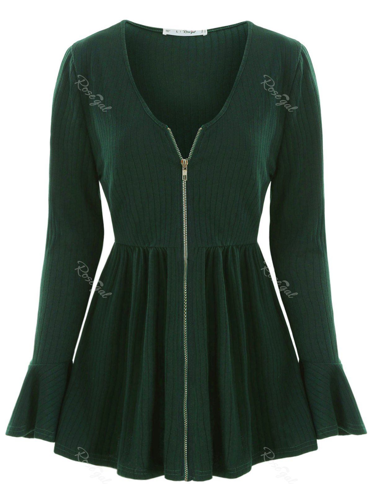 

Plus Size Flare Sleeve Flounce Peplum Cardigan, Medium sea green
