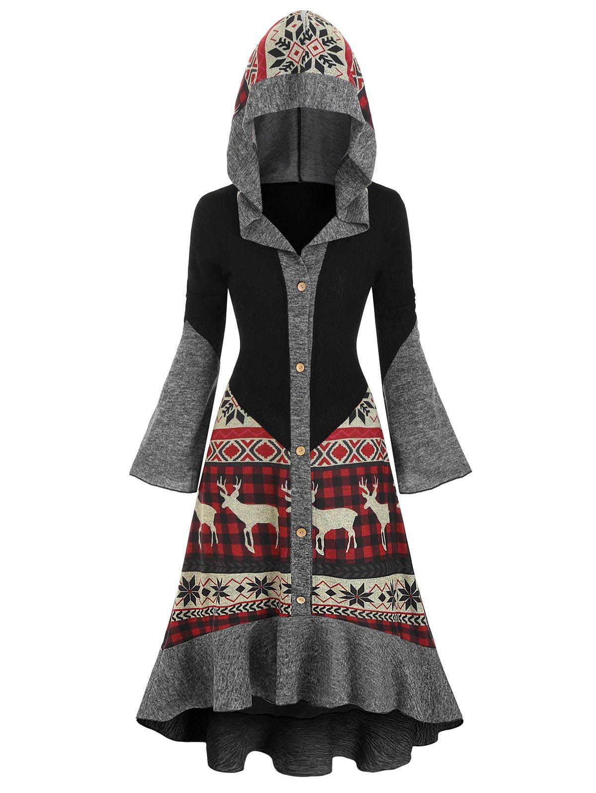 

Christmas Elk Hooded Flippy Hem Knitted Dress, Multi