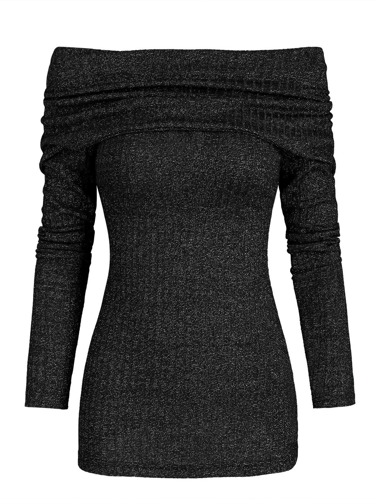 

Folded Cowl Neck Bowknot Metallic Thread Knitwear, Black