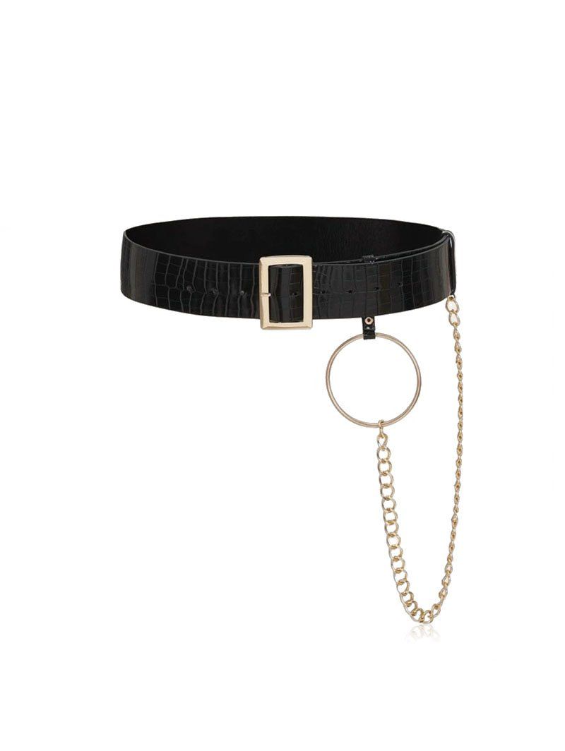 

Chain Rectangle Buckle Belt, Black