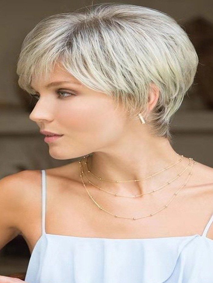 

Side Bang Straight Short Ombre Synthetic Wig, Warm white