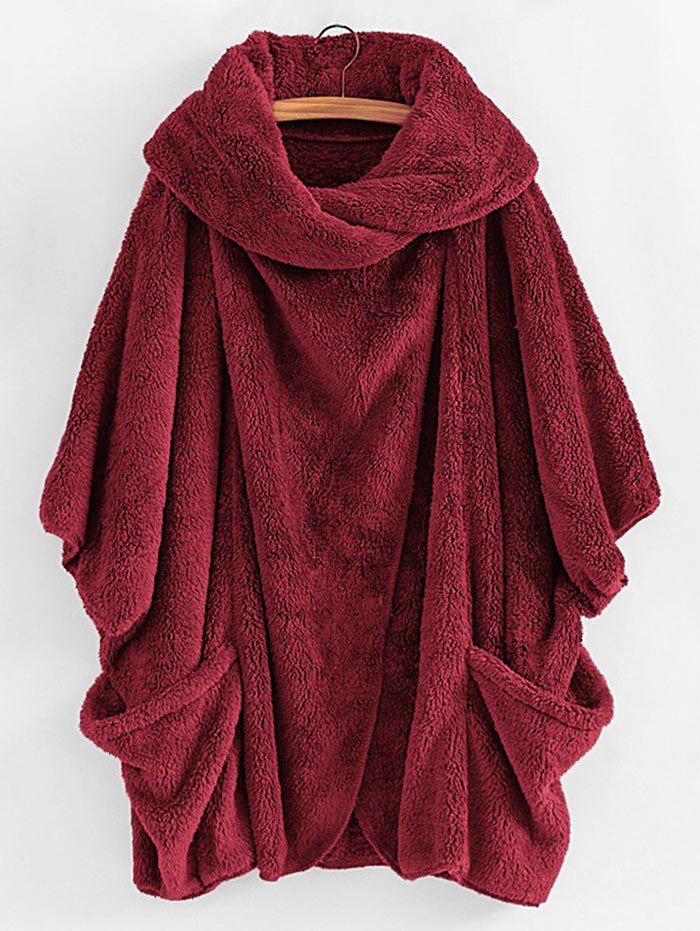

Shawl Collar Plush Dolman Coat, Red wine