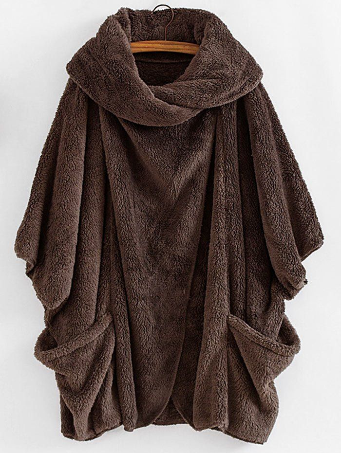 

Shawl Collar Plush Dolman Coat, Coffee