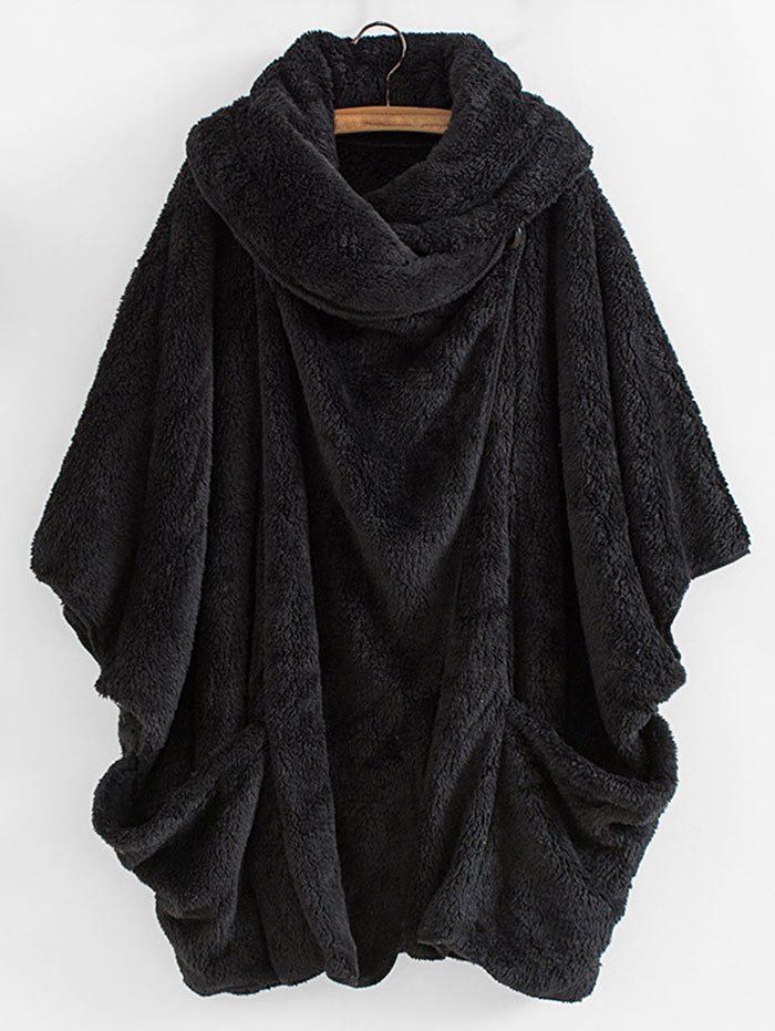 

Shawl Collar Plush Dolman Coat, Black