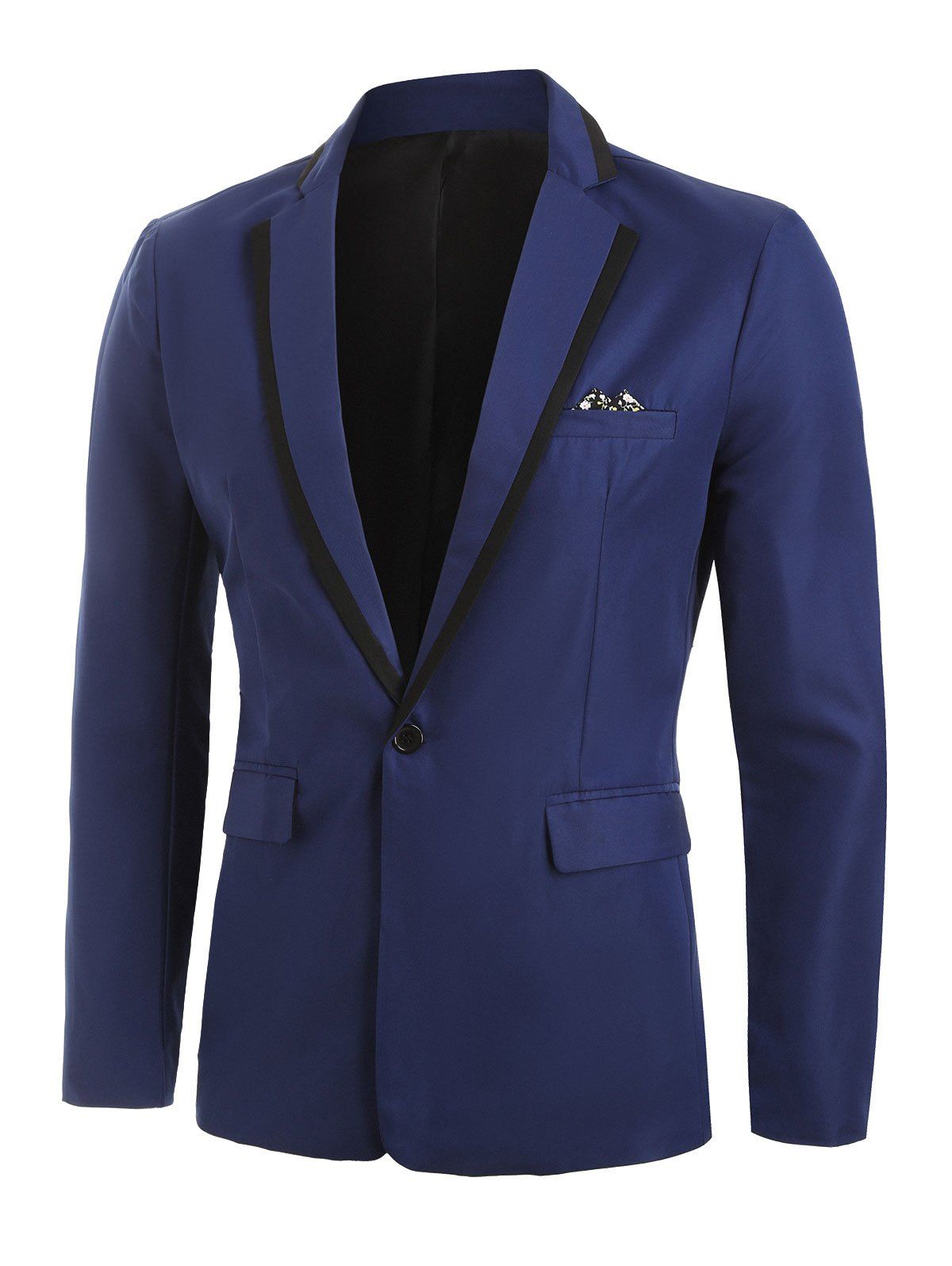 

Solid Flap Pocket One Button Blazer, Blue