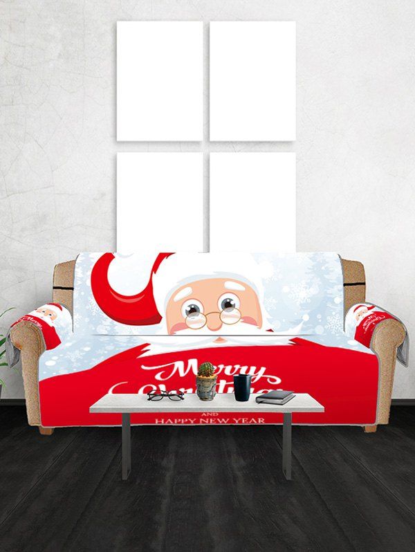 

Santa Merry Christmas Print Decor Sofa Cover, Ruby red