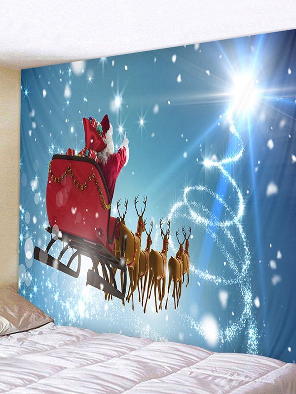 

Father Christmas Deer Printed Tapestry, Denim blue