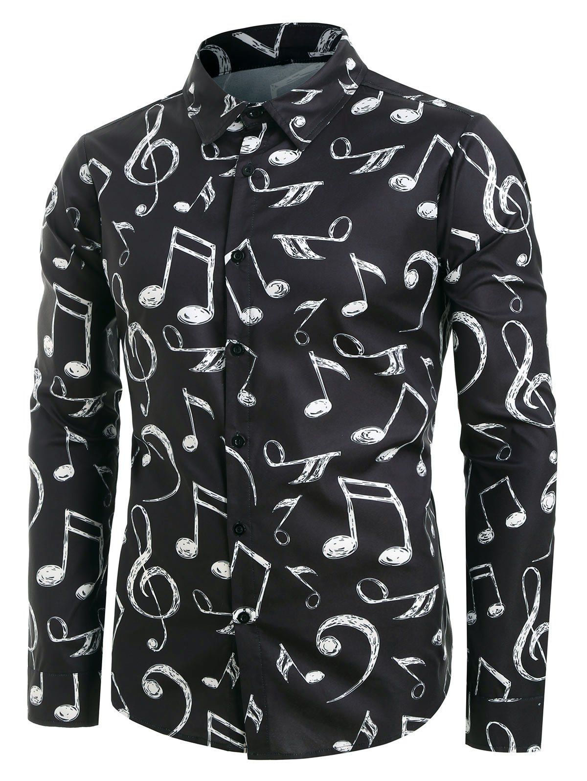 

Plus Size Music Notes Print Long Sleeve Festival Shirt, Black