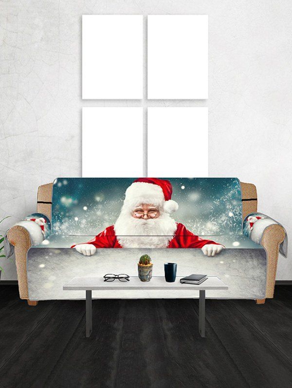 

Christmas Santa Claus Snow Patterned Couch Cover, Gray cloud