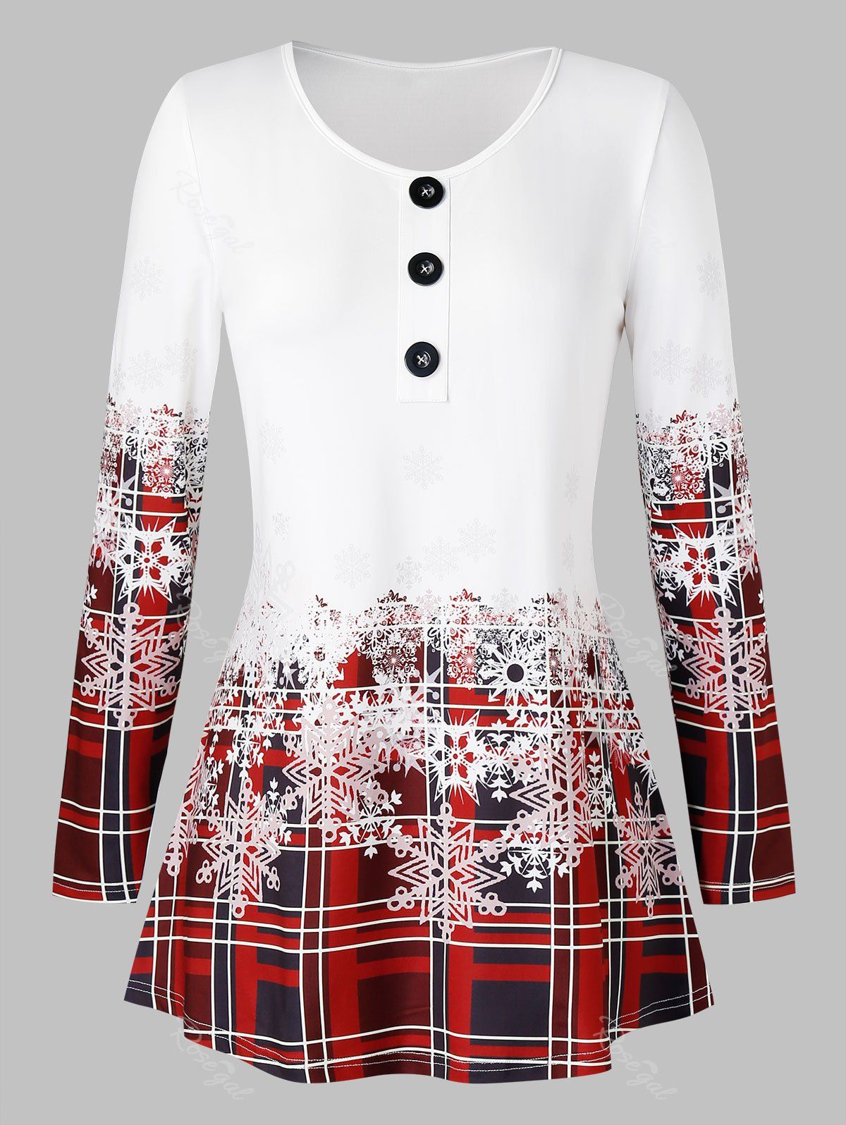 

Plus Size Christmas Snowflake Print Plaid T Shirt, Multi