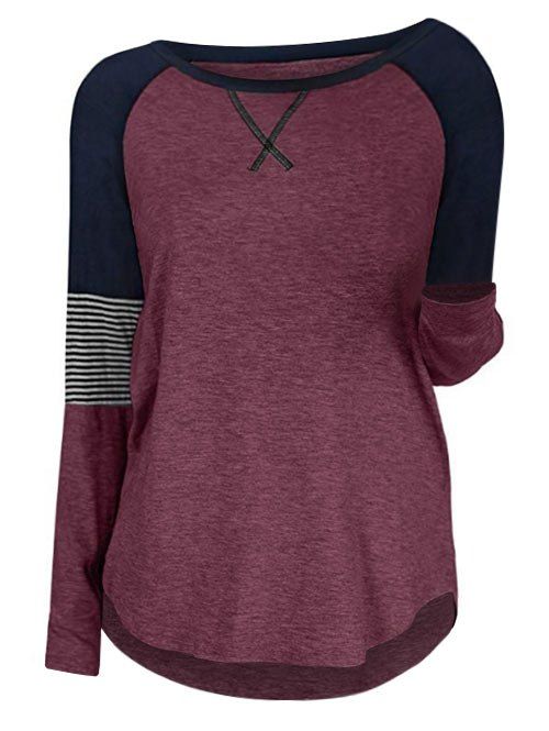 

Plus Size Colorblock Raglan Sleeve T Shirt, Plum velvet