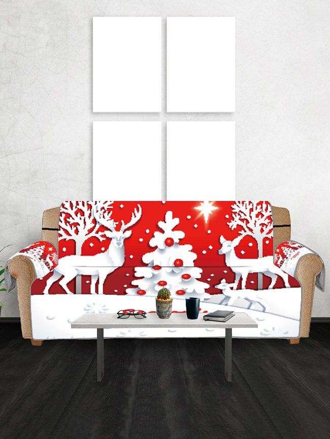 

Christmas Tree Deer Greeting Pattern Couch Cover, Valentine red