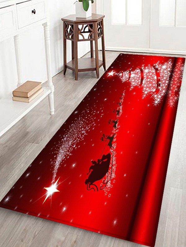 

Christmas Star Tree Elk Sleigh Pattern Water Absorption Area Rug, Red