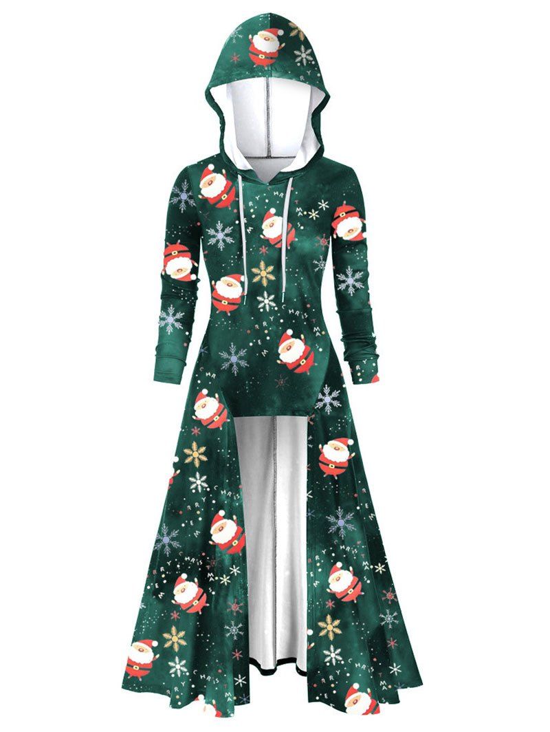 

Longline Christmas Santa Claus Snowflake Hoodie, Deep green