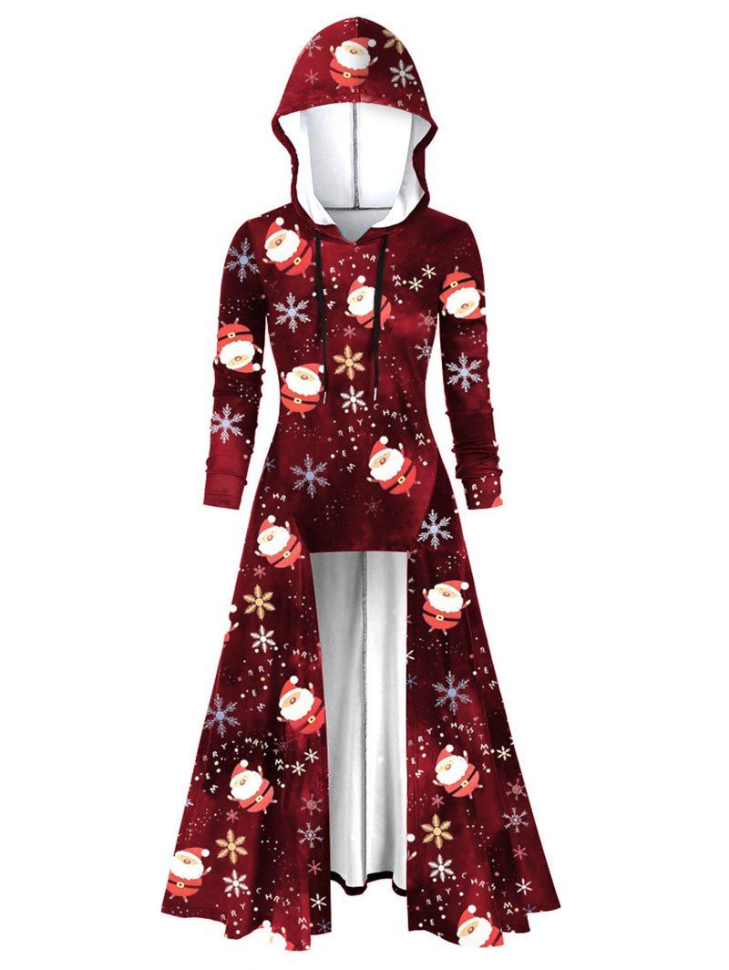 

Longline Christmas Santa Claus Snowflake Hoodie, Red wine