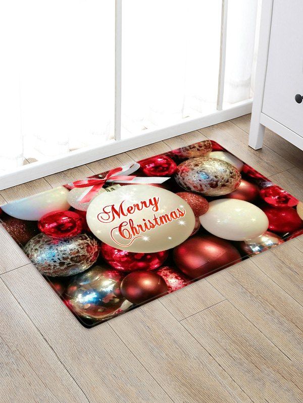 

Christmas Bowknot Balls Greeting Pattern Water Absorption Area Rug, Multi