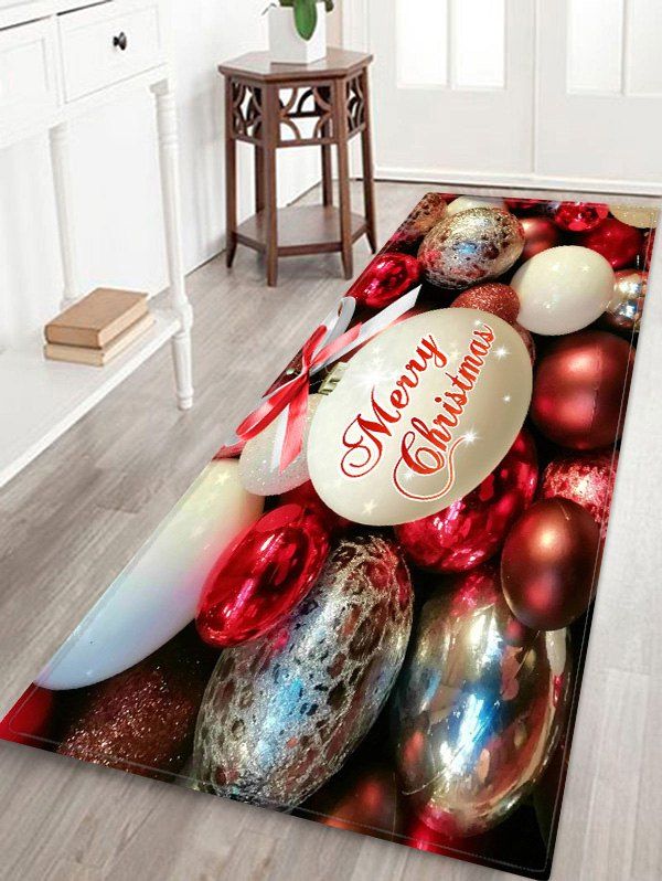 

Christmas Bowknot Balls Greeting Pattern Water Absorption Area Rug, Multi
