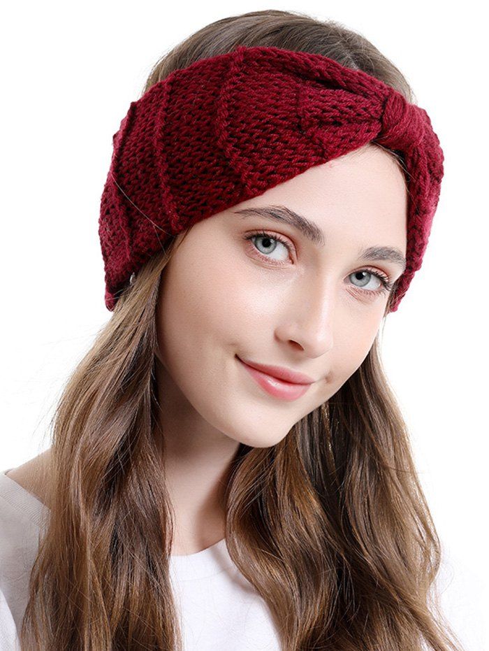 

Bowknot Knitted Headband, Red wine