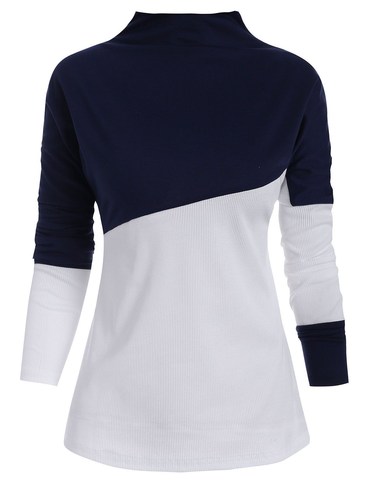 

Slash Neck Colorblock Long Sleeves Top, Deep blue