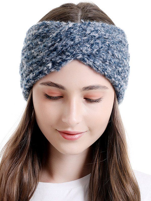 

Cross Wide Knitted Elastic Headband, Cadetblue