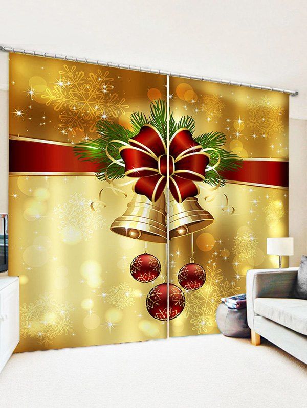 

2 Panels Christmas Balls Bells Bowknot Pattern Window Curtains, Multi